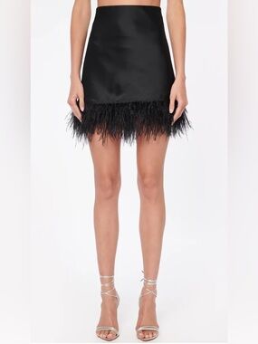 New York & Company Black Feather Trim Mini Skirt